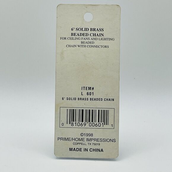 Harbor Bree Beaded Chain For Ceiling Fans & Lighting w/ Connector Solid Brass 6' - Picture 2 of 2